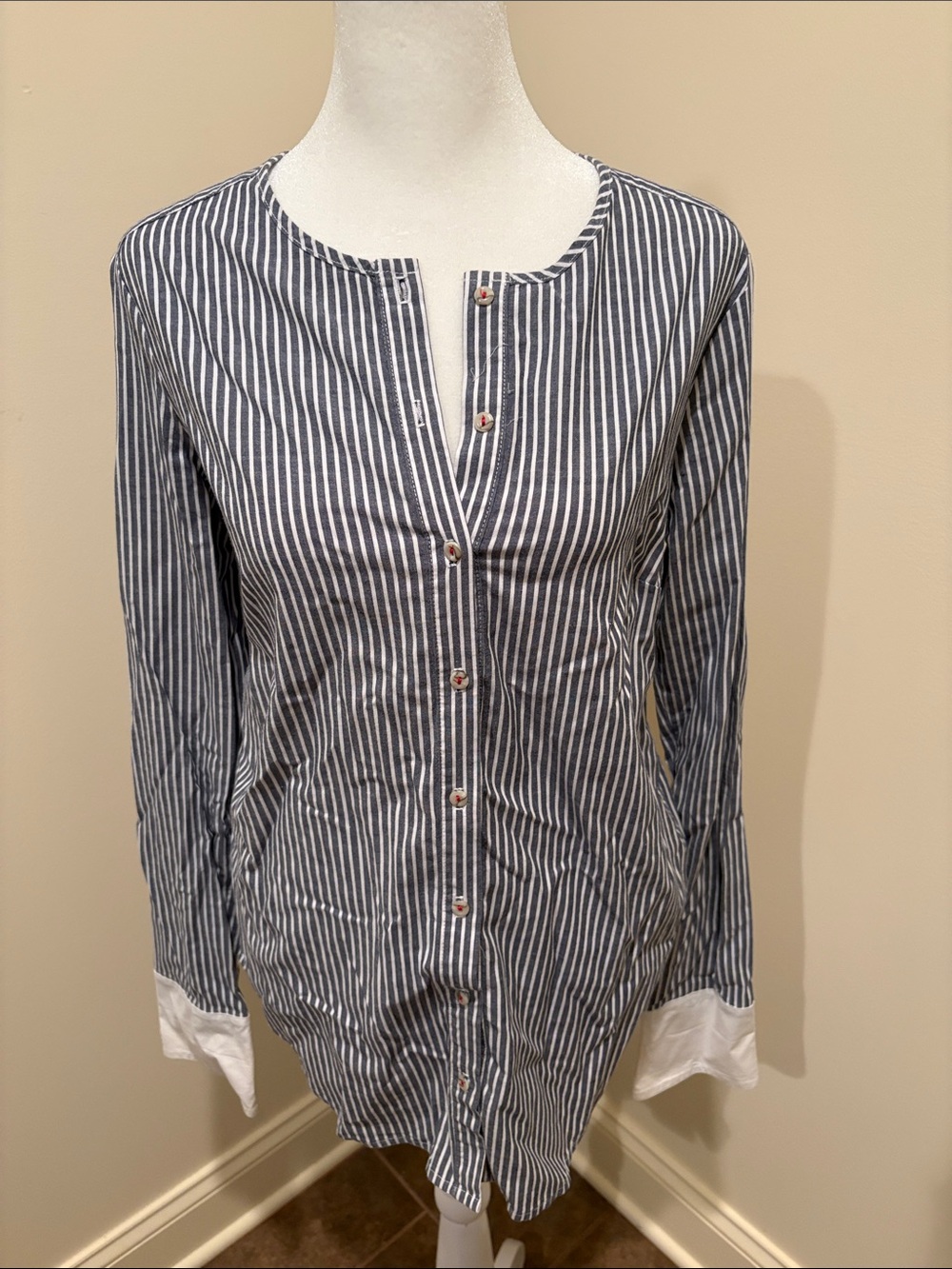 Michael Stars Bluegray and White Vertical Stripe Button-Down Shirt